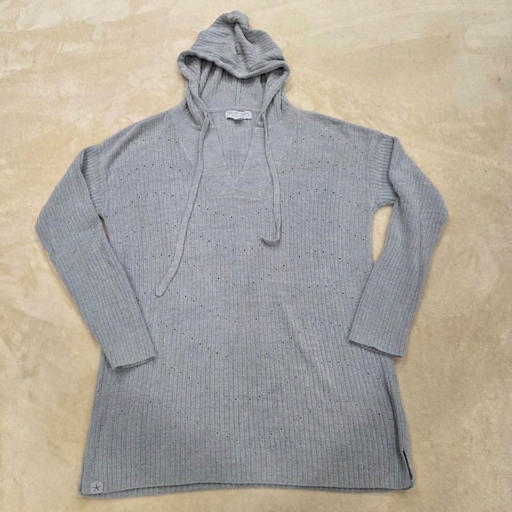 Barefoot Dreams CozyChic Ultra Lite Pointelle Hoodie Sweater Gray S EUC